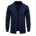 Cardigan da uomo in maglia blu scuro con collo a scialle e polsini a coste stile elegante - S / Blu Notte