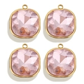 Set of four square pink faceted crystals in gold stainless steel frames for DIY jewelry - Round Square / Pink