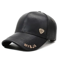 Zwarte leren heren baseballpet met gouden NY&JA borduursel en metalen schildembleem - Stijl van de Borduurwerk van de Metalen Kenteken / Zwart