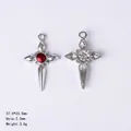 Silver cross pendant with a red faceted gemstone for dark aesthetic DIY necklaces - 84431 Red