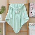 Detail of baby hooded towel with cute elephant embroidery and soft coral fleece texture - Green Elephant