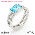 Vintage silver titanium ring with chain design and rectangular light blue zircon - Steel Light Blue
