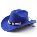 Detail of royal blue cowboy hat with shell ornament and braided band on white background - M (56-58cm) / Sapphire Blue