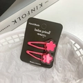 Pink double-layer flower BB hair clips for girls on a black display card 2pcs set - [27] Star - Magenta