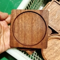 Square dark walnut wood coaster with round recessed groove and natural wood grain - Ebony Wood Square with Round Groove 8.8cm