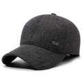 Dark grey men's winter wool baseball cap with ear flaps and metal SORT emblem - Adjustable / Gray