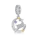 Charm alce di Natale in argento 925 con luna e zircone viola per bracciali gioielli - Luna e Renna