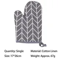 Thickened grey cotton linen oven mitt with white herringbone pattern for heat protection - Single Glove / Grey Diamond