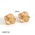 French vintage flower stud earrings in gold and cream enamel finish for women - Champagne Gold (TE60323-G)