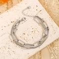 Double layer silver stainless steel link bracelet with paperclip chain on stone - Double Layer Chunky Bracelet / Steel