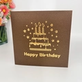 Brown 3D pop-up birthday card with gold foil tiered cake design and stars - Brown Pop-Up Cake Card (with Music and Light)(825#)