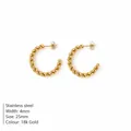 Twisted multi-strand stainless steel C-shaped hoop earrings in 18k gold plated finish - Twisted Style (YE35954) / 25mm / 18K Gold