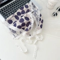 Triangle cotton headscarf with purple leaf print and delicate white lace trim - Purple Leaves