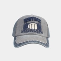 Detail of vintage washed cotton baseball cap with fist embroidery and distressed brim - Adjustable / Gray