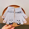 Light blue knitted panda gloves with cute heart touch screen fingertips for winter warmth - Panda / Gray