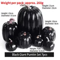 Set of 7 glossy black decorative Halloween pumpkins in four various sizes for festive decor - 7PCS Large Pumpkin (Black) OPP Bagged