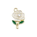 Ciondolo a forma di camelia in smalto bianco con foglia verde e zircone centrale - Bianco