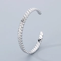 Polished silver stainless steel open bangle with minimalist twisted rope texture - Style B Ribbed Texture (KB184849-KFC) / Silver