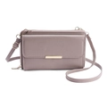 Dusty pink crossbody phone bag with litchi texture PU leather and gold metal buckle - Wood Grain Purple