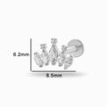 Silver F136 titanium flat back stud featuring a crown design with sparkling marquise gems - Silver Crown (T2506-6# Silver)