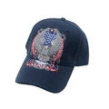 Dunkelblaue Baseballkappe aus Baumwolle mit Stickerei von US-Adler und Flagge - M (56-58cm) / Marineblau