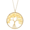 Detail of handmade Tree of Life pendant with gold wire and yellow crystal stones - Gold + Citrine