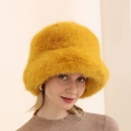 Chapeau bob en fausse fourrure jaune vif à large bord pour la chaleur d'hiver - M (56-58cm) / Jaune Tournesol