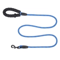 Durable blue and black braided dog leash with soft foam handle and metal hook - Blue Reflective Leash with D-Ring