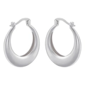 Close-up of smooth silver-plated oval hoop earrings with secure click-top closure - VE965 Platinum