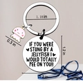 Funny stainless steel jellyfish keychain with engraved quote and pink enamel charm - Silver Round Tag with Pink Jellyfish