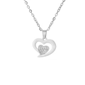 Silver double heart pendant necklace with white zircon crystals on a classic chain - Large Heart with Inlaid Rhinestone - Steel Color