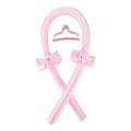 Pink satin heatless hair curler set with matching scrunchies and a clear styling clip - Princess Pink