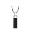 Men's rectangular stainless steel pendant with black onyx inlay on a silver chain - Silver Agate Pendant (No Chain)