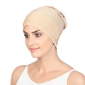 Women's pleated headwrap hat in soft light beige stretch knit fabric - Beige