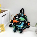 Cute black toddler dinosaur backpack with colorful cartoon prints and adjustable straps - Black