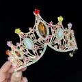 Baroque gold tiara with colorful rhinestones and crystals for bridal party wedding - Standard Size / Gold Multicolor Gemstone