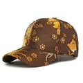 Brown baseball cap with orange floral embroidery in refined traditional style - Coffee