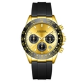 Men's multifunctional chronograph watch with gold case, black bezel, and rubber strap - 1810 Gold Case Gold Dial - Silicone Strap (Hollow Bottom)