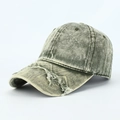 Distressed wash denim baseball cap in vintage sage green with frayed edge brim - Adjustable / Green