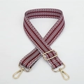 Tracolla regolabile in cotone a righe bordeaux e bianco con fibbie in metallo oro - Stile 152