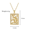 Detail view showing dimensions of golden dragon necklace with sparkling crystals - Gold Hollow Dragon Pendant