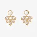 Boucles d'oreilles feuilles dorées avec perles blanches et cristaux brillants - Style de Feuille Radiale en Éventail Doré (KD3074)
