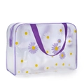 Waterproof PVC cosmetic bag featuring purple daisy prints and a durable purple handle - Purple Frosted