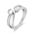 Crossed silver titanium steel ring with double layers and sparkling cubic zirconia stones - US 6 / Steel