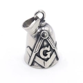 Antique silver Masonic bell pendant with engraved compass and G symbol in retro industrial style - Steel Color (Pendant + Melon Seed Buckle) (GBK-041)