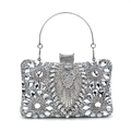 Elegant silver evening clutch bag with full rhinestone crystals and metal ring handle - Silver