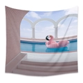 Bohemian tapestry featuring a pink flamingo pool scene in surrealist architectural style - 73X95CM / CX202134 Flamingo Pool (Brushed)