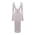 Elegante lichtpaarse lovertjes jurk met diepe V-hals en slank silhouet voor dames - M / Lichtpaars