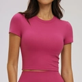 Slim fit rose red crop top yoga shirt for women in high-elasticity quick-dry fabric - S / Berry Pink
