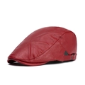 Classic red PU leather newsboy cap with lychee texture and adjustable metal buckle - Red